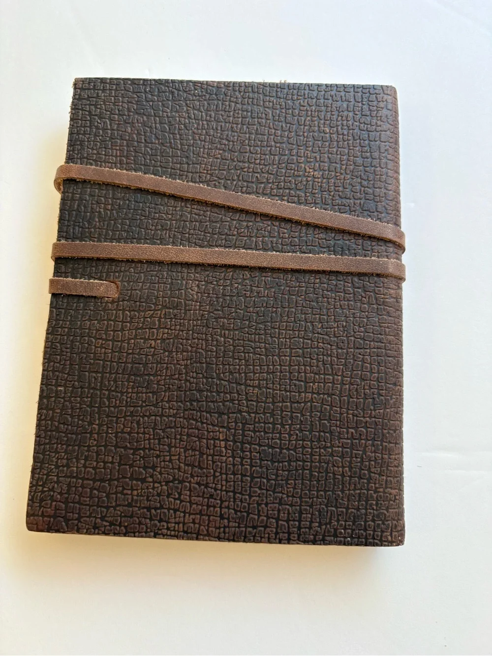 Brown Textured Wrap Journal with Leather Tag and bound - Unbranded